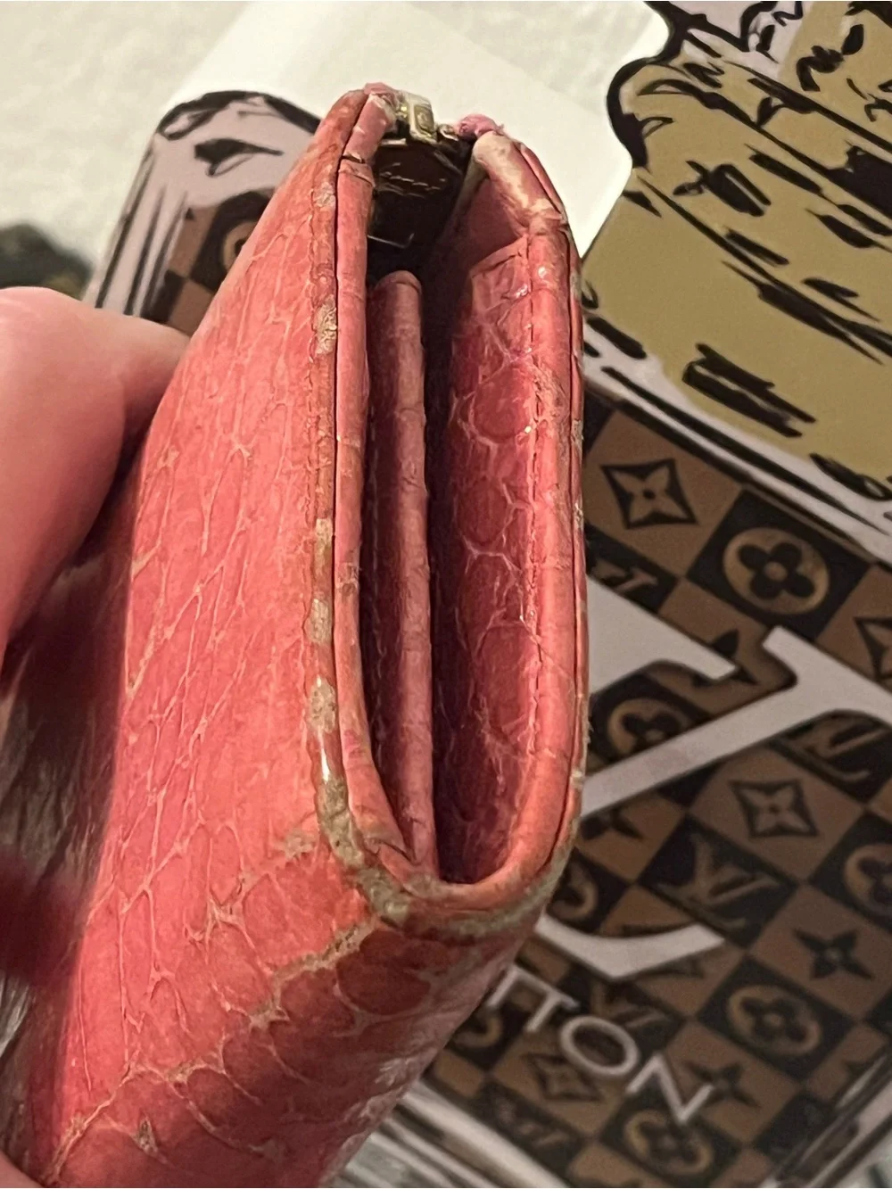 Miu Miu Croc-Embossed Pink Wristlet Wallet with Gold Logo